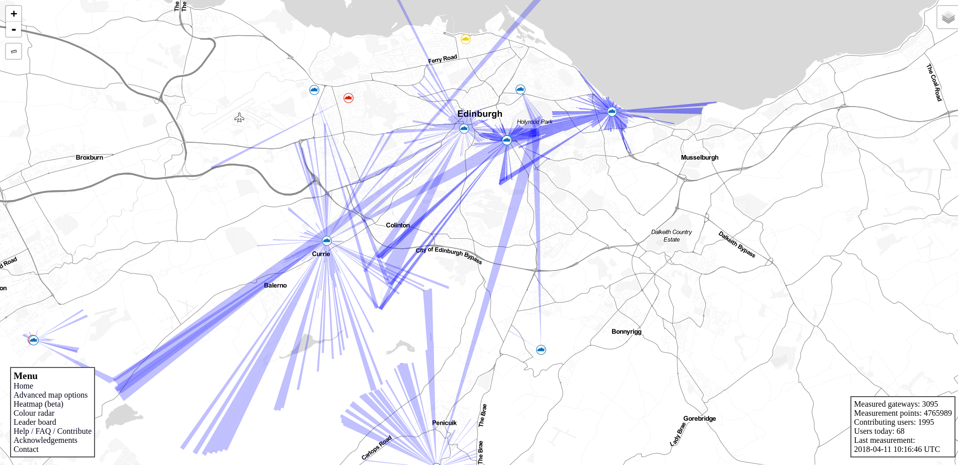 TTN Mapper view of Edinburgh